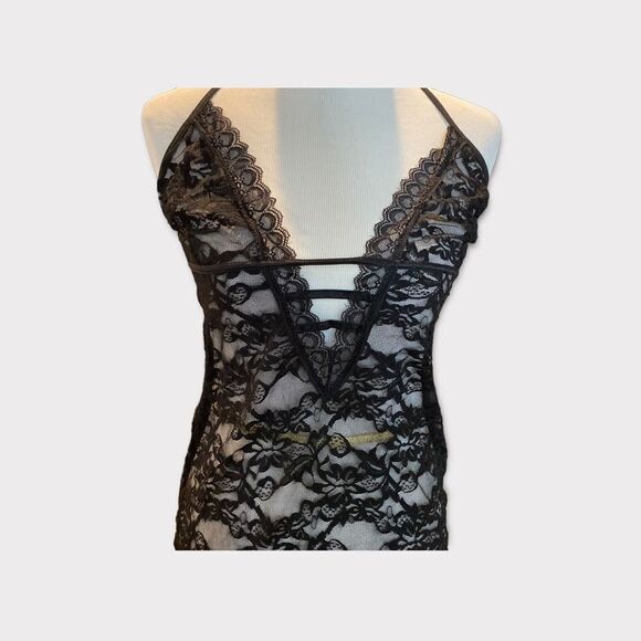 Black Lace Mini Open Exposed Sheer Back Lingerie - Picture 6 of 11